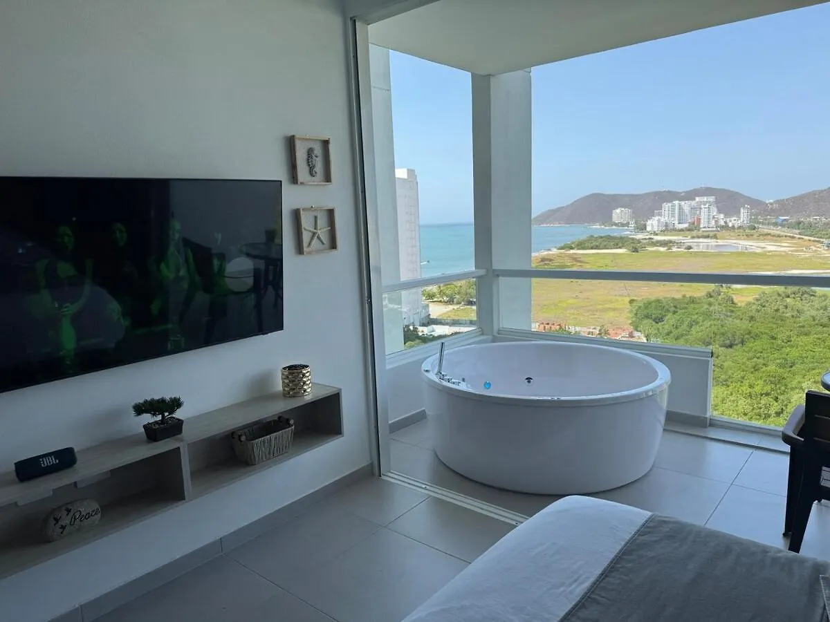 Suite Con Lujoso Jacuzzi, Piso 14 Y Vista Al Mar Santa Marta  Apartment